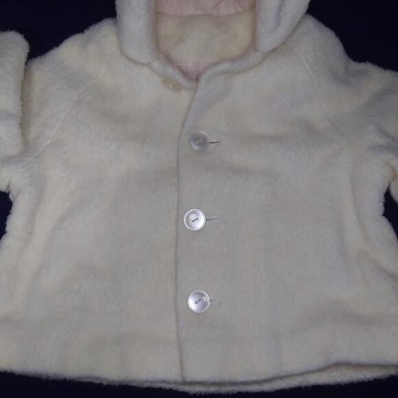 Handmade Vintage Toddler Coat Hooded Lined in Pink Button Front Attached Mittens - Picture 2 of 12